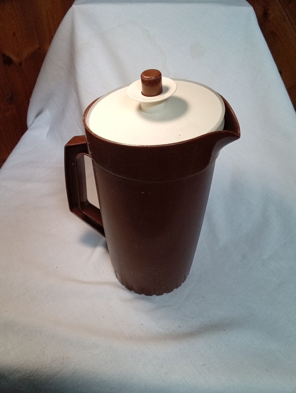 Tupperware Brown Pitcher with Cream Lid and Handle